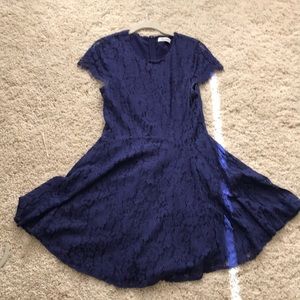 Indigo lace overlay dress with skater skirt